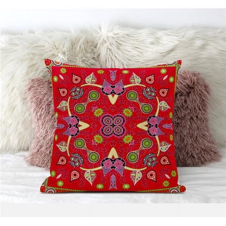 Paisley Pattern Square Indoor/Outdoor Pillow in Red 18x18