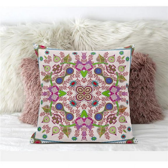 Paisley Pattern Square Throw Pillow with Removable Cover in Light Pink Purple Green 16x16