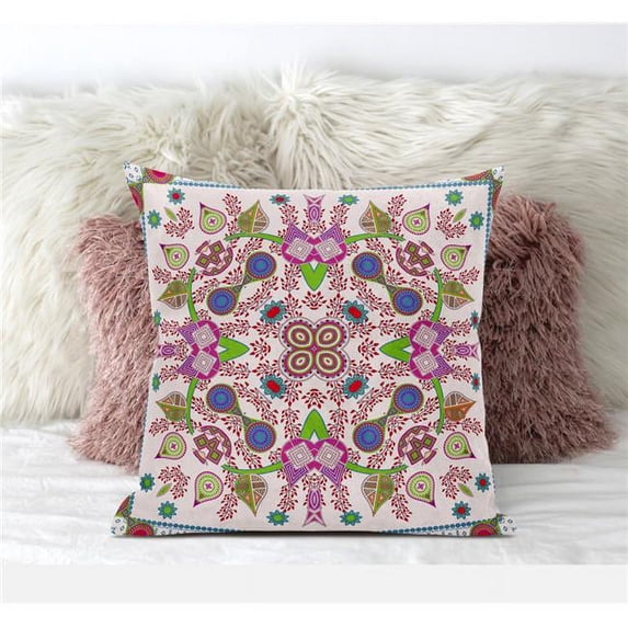 Paisley Pattern Square Throw Pillow with Removable Cover in Light Pink Purple Green 18x18