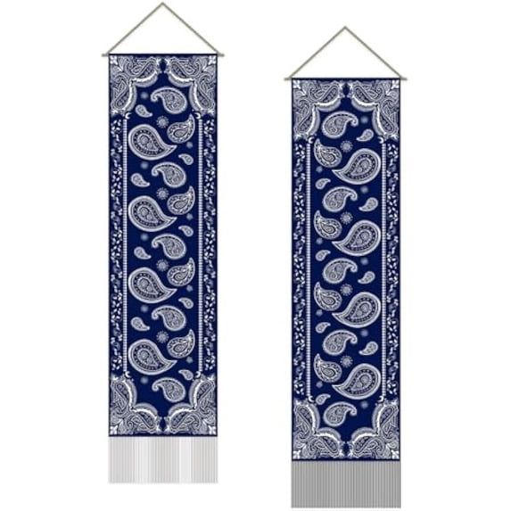 Paisley Pattern Tapestry Modern Wall Art Tapestry White Blue Wall Blanket Long Tapestry Wall Hanging 2 Tapestries with Tassel DIY for Living Room Bedroom Dorm Backdrop Decor Gifts DIY for Christmas