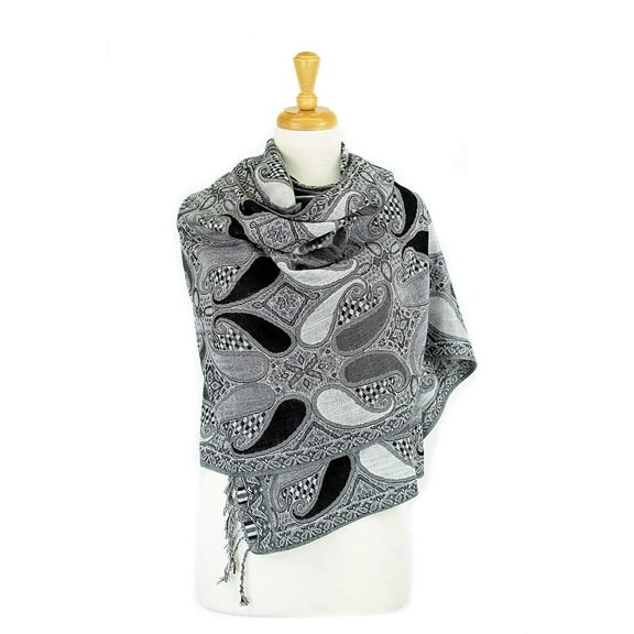 Paisley Pattern Tow Layered Woven Pashmina Shawl Scarf Wrap Stole