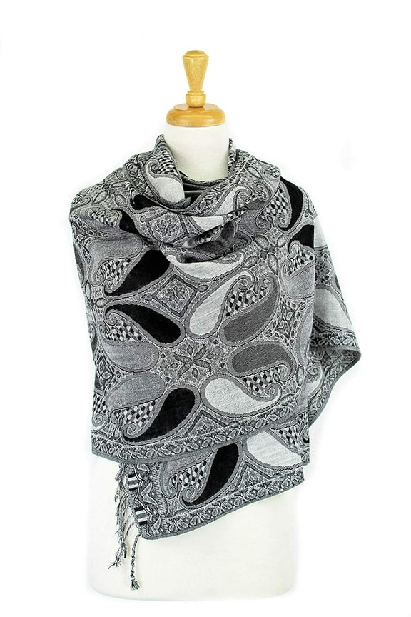 Paisley Pattern Tow Layered Woven Pashmina Shawl Scarf Wrap Stole