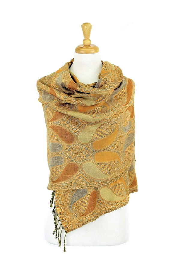 Paisley Pattern Tow Layered Woven Pashmina Shawl Scarf Wrap Stole