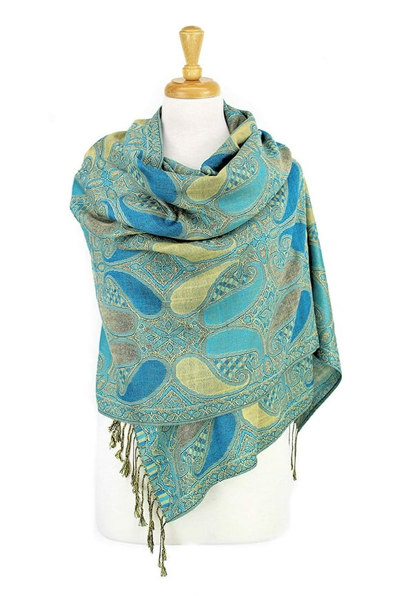 Paisley Pattern Tow Layered Woven Pashmina Shawl Scarf Wrap Stole