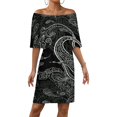 thumbnail image 1 of Paisley Pattern Women's Off The Shoulder Ruffles Summer Wedding Guest Loose Casual Party Beach Dress, 1 of 9