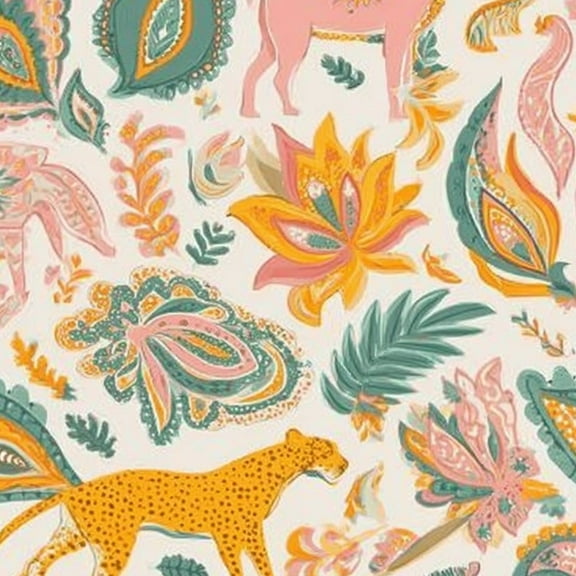 Paisley Peel and Stick Wallpaper 17.7in x 9.8ft Colorful Floral Animal Leopard Horse Illustrations Contact Paper Vinyl Waterproof Self Adhesive Wall Paper for Bedroom Shelf Cabinet Renter Friendly