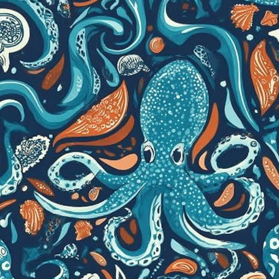 Paisley Peel and Stick Wallpaper 23.6in x 9.8ft Abstract Ocean Design Octopus Marine Life Blue Orange Contact Paper Vinyl Waterproof Self Adhesive Wall Paper for Bedroom Shelf Cabinet Renter Friendly