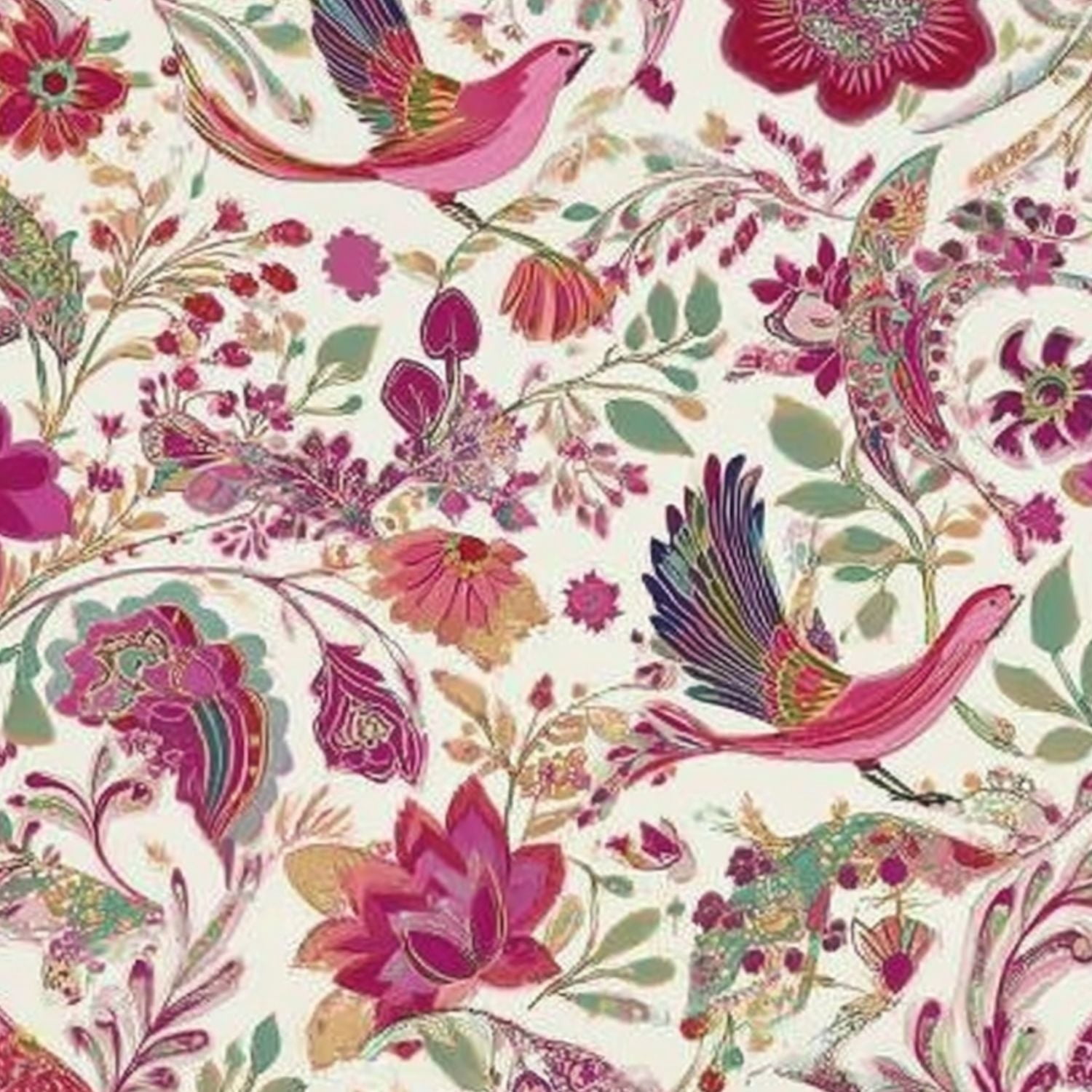 Paisley Peel and Stick Wallpaper 23.6in x 9.8ft Whimsical Floral Bird Rich Pink Purple Gold Tones Contact Paper Vinyl Waterproof Self Adhesive Wall Paper for Bedroom Shelf Cabinet Renter Friendly