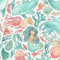 Paisley Peel and Stick Wallpaper 23.6in x 9.8ft Whimsical Underwater Dolphins Jellyfish Coral Soft Contact Paper Vinyl Waterproof Self Adhesive Wall Paper for Bedroom Shelf Cabinet Renter Friendly