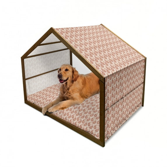 Paisley Pet House, Contemporary Illustration of Persian Style Paisley and Patterns Print, Outdoor & Indoor Portable Dog Kennel with Pillow and Cover, 5 Sizes, Pale Orange Pale Peach, by Ambesonne
