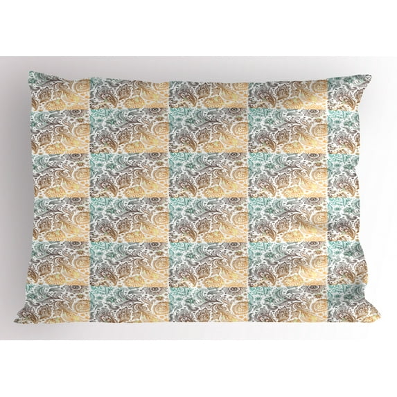 Paisley Pillow Sham Vintage Arabesque Floral Bloom Moroccan Culture Asian Ottoman Design, Decorative Standard King Size Printed Pillowcase, 36 X 20 Inches, Seafoam Bronze Warm Taupe, by Ambesonne