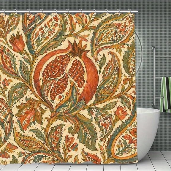 Paisley Pomegranate Pattern Print Shower Curtain 70.8×70.8Inch,Modern Fabric Waterproof Polyester Bathroom Home Decor Set with Hooks