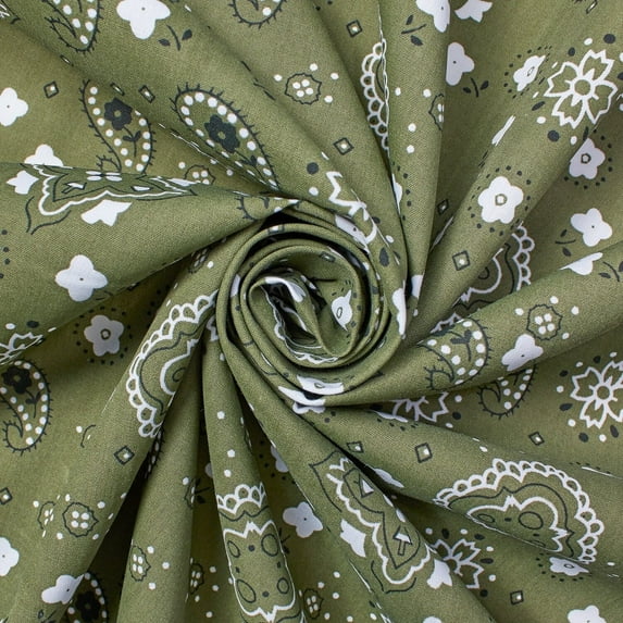 Paisley Print 60" Cotton Plain Weave Bandana Broadcloth Fabric By The Yard - For Sewing Apparel, Clothing, Accessories, Quilting, & Decor (Olive Green, 1 Yard)