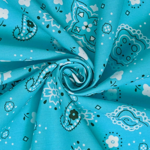 Paisley Print 60" Cotton Plain Weave Bandana Broadcloth Fabric By The Yard - For Sewing Apparel, Clothing, Accessories, Quilting, & Decor (Turquoise, 10 Yards)