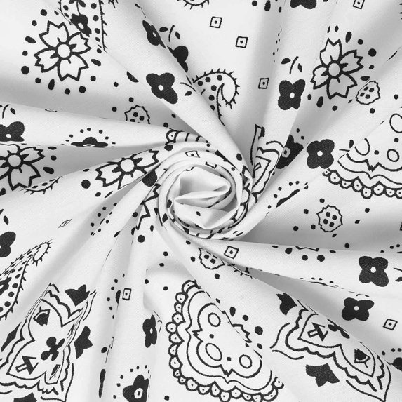 Paisley Print 60" Cotton Plain Weave Bandana Broadcloth Fabric By The Yard - For Sewing Apparel, Clothing, Accessories, Quilting, & Decor (White, 10 Yards)