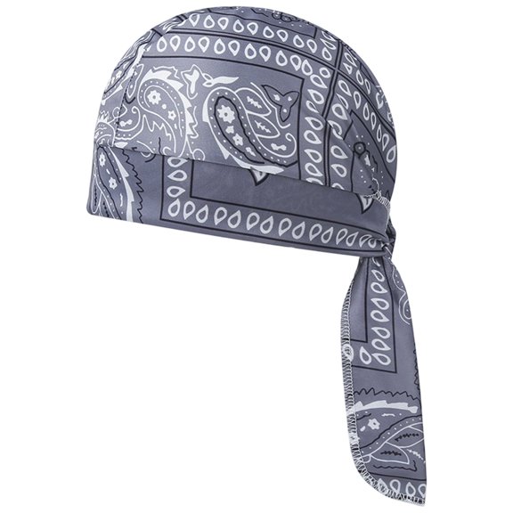 Paisley Print Bandana Cap Motorcycle Head Wrap Liner Sweat Wicking Do Rag Skull Cap For Riding Gym Construction Daily Wear(Grey-55Cm)