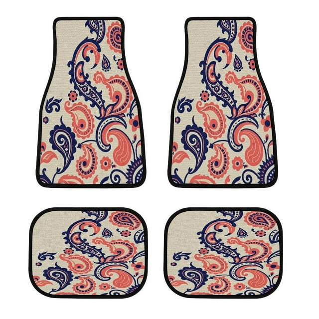 Paisley Print Car Floor Mats 4 Pieces Car Floor Mats Full Set, All Weather Mats for SUV Sedan Trucks