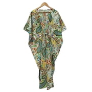 Paisley Print Cotton Fabric Women Kaftan Dress Long Top Caftan, Dress Beach Wear Cover up, Printed Sleepwear Maxi Dress Boho Kimono Robe