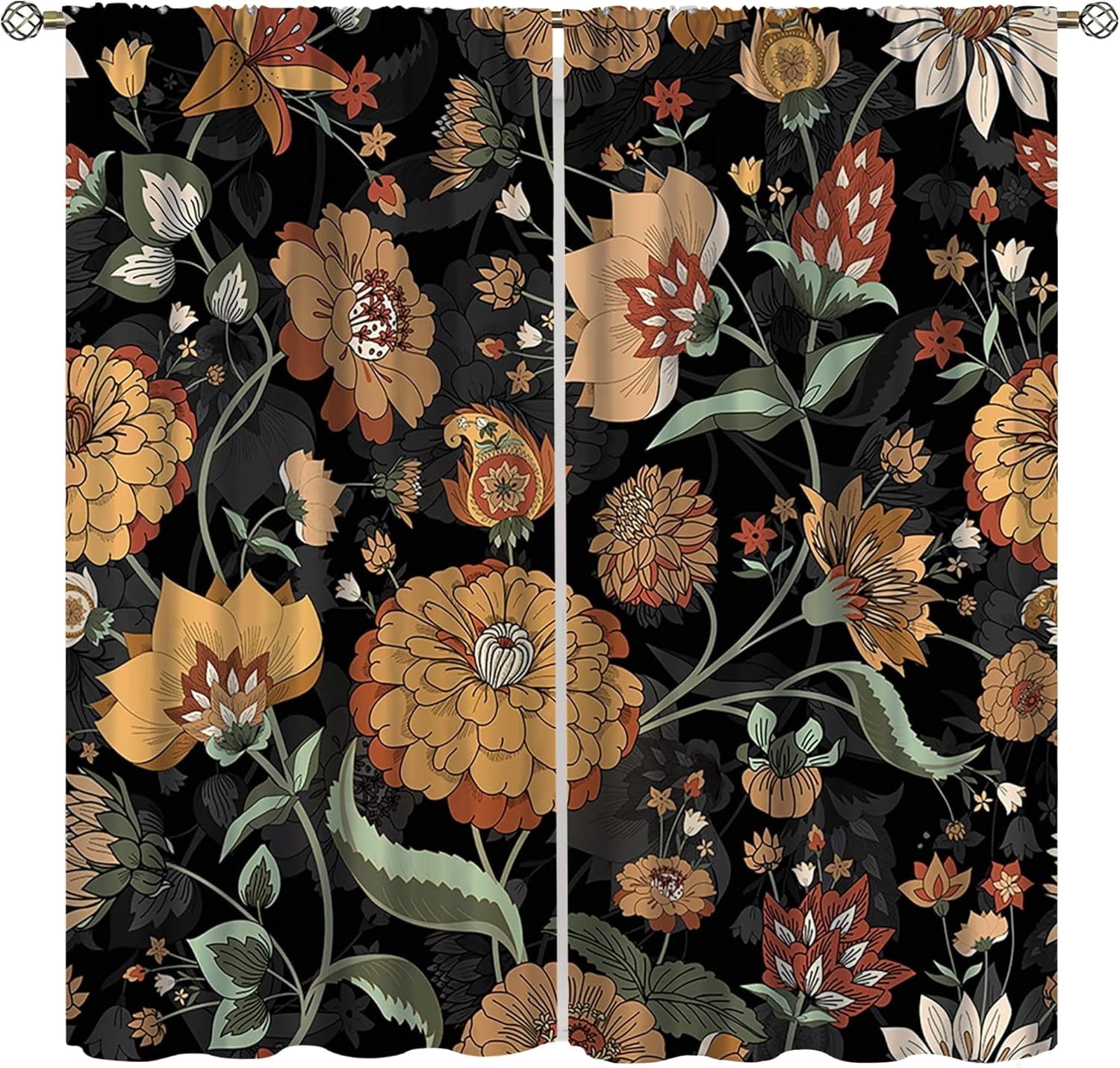 Paisley Print Curtains for Living Room, Boho Vintage Flower Window Treament for Bedroom, Bohemian Native Tribal Floral Print Jacobean Blackout Drapes 2 Panel Sets,42x63 Inch