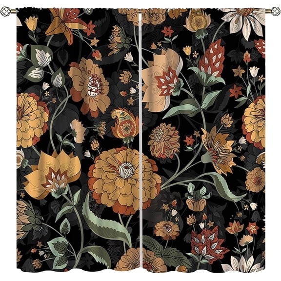 Paisley Print Curtains for Living Room, Boho Vintage Flower Window Treament for Bedroom, Bohemian Native Tribal Floral Print Jacobean Blackout Drapes 2 Panel Sets,52x84 Inch