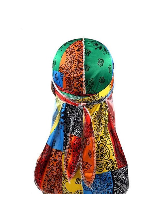 Paisley Print Long Tail Durag Satin Hair Wrap Bandana Hat for Men Women