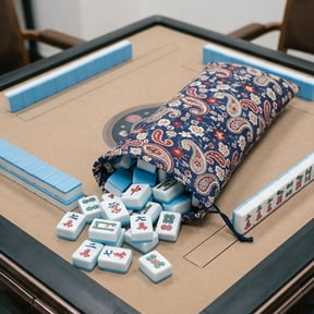 Paisley Print Mahjong Tile Storage Bag, Drawstring Polyester Organizer Pouch, Lightweight Mahjong Set Carrying Bag for Game Nights & Travel - 20.5"Blue