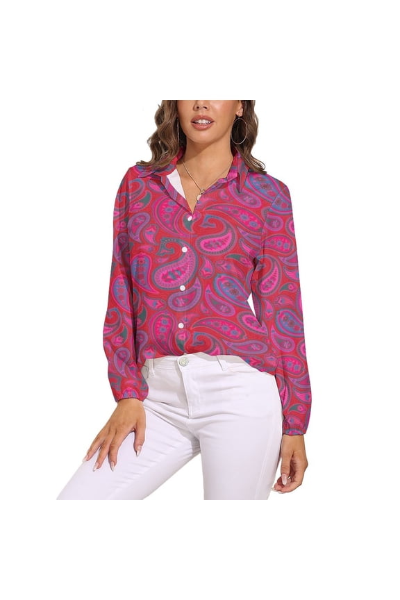 Paisley Print Radish Red Paisley Colors Long Sleeve Blouse Woman Streetwear Casual Shirts Summer Oversize Woman Streetwear Clothing Birthday Present