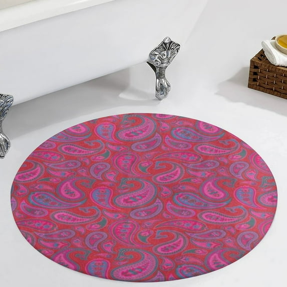 Paisley Print Radish Red Paisley Colors Round Carpet Circle Rug Outdoor Patio Area Rug Washable Large Area Rugs Hallway Room Decor Fitness Mats