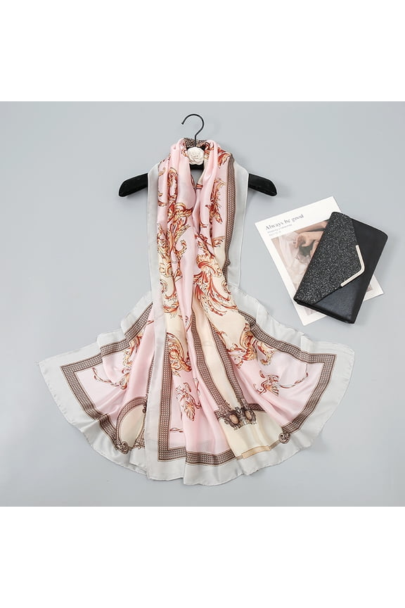 Paisley Print Satin Scarf, Lightweight Korean Silk Feel Wrap for Women,180*90cm,pink
