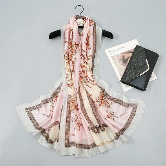 Paisley Print Satin Scarf, Lightweight Korean Silk Feel Wrap for Women,180*90cm,pink