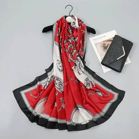 Paisley Print Satin Scarf, Lightweight Korean Silk Feel Wrap for Women,180*90cm,red