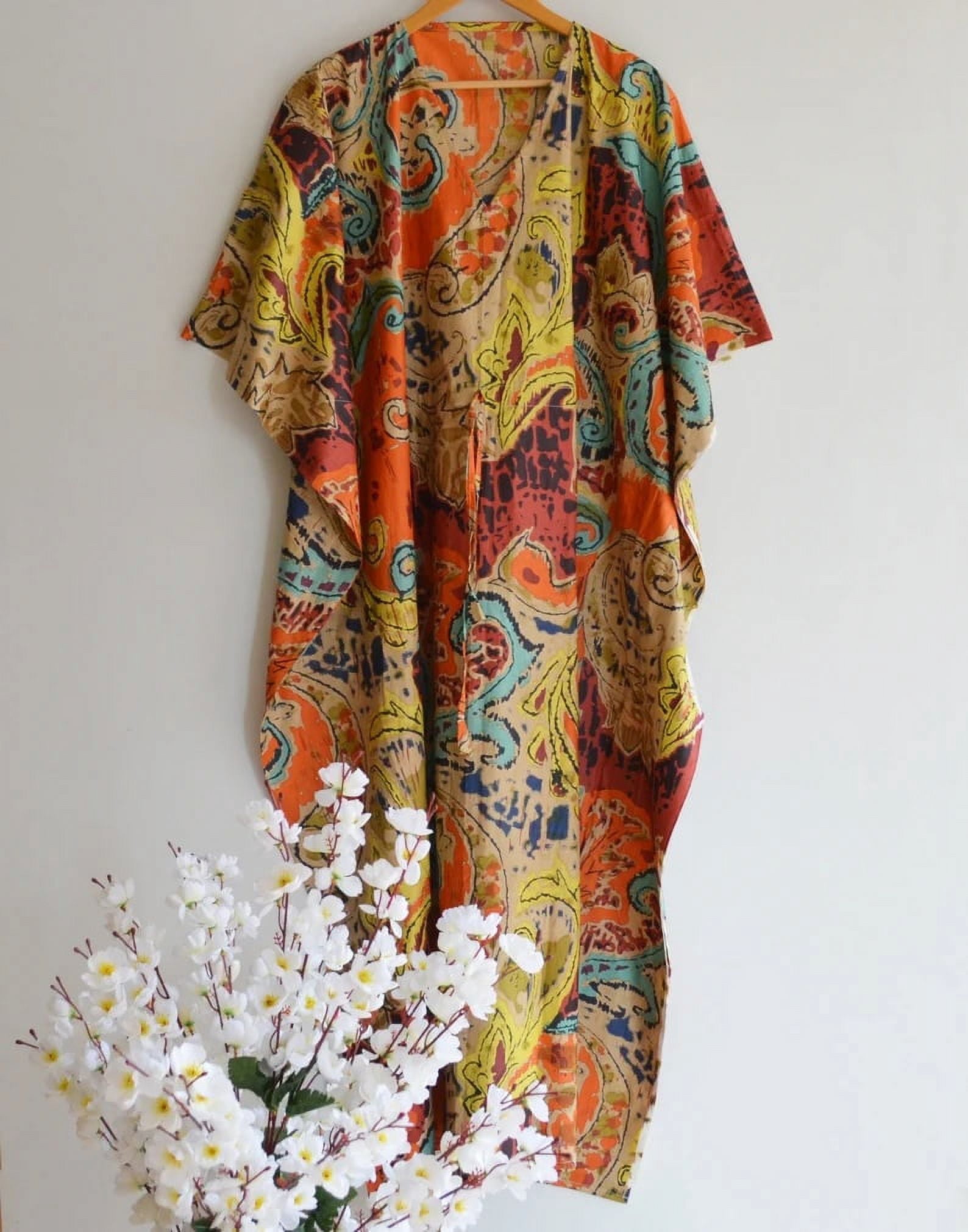 Paisley Printed Cotton Fabric Indian Kaftan Dress Long Top Caftan, Dress  Beach Wear Cover up, Printed Sleepwear Maxi Dress Boho Kimono Robe -  Walmart Business Supplies