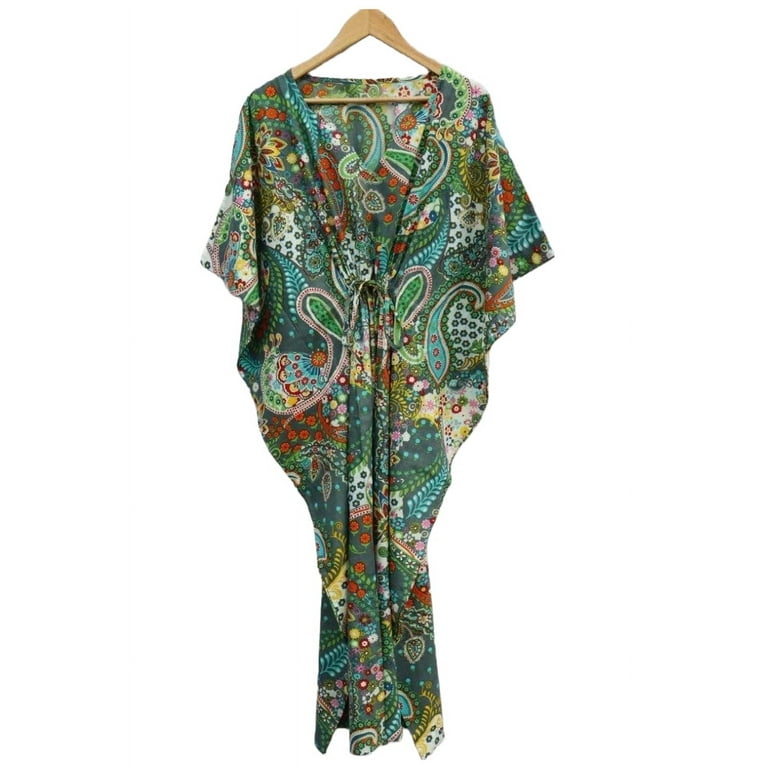 Paisley Printed Cotton Fabric Women Kaftan Dress Long Top Caftan 