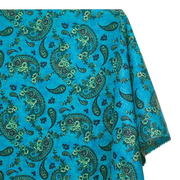 Paisley Printed Hypoallergenic Cotton Flannel 44" Fabric By The Yard - Teal