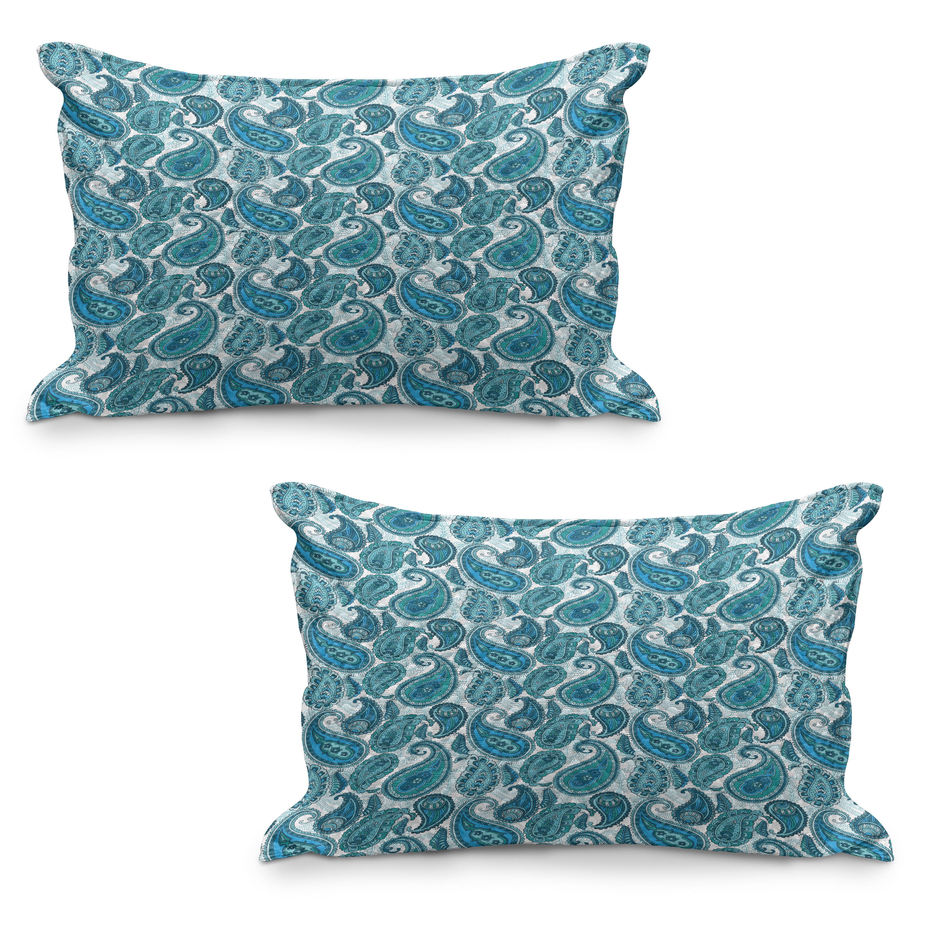 Paisley Quilted Pillowcover Set of 2, Antique Floral Ornamental Retro