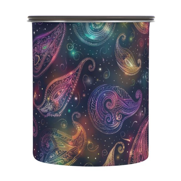 Paisley Rainbow Nebula Airtight Coffee Bean Canister 30oz Food Storage Containers with Lids For Gournd, Tea, Sugar, Flour, Rice, Cereal, Candy Cookie Jar