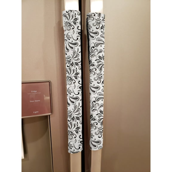 Paisley Refrigerator Oven Dishwasher Handle Covers by Penny's Needful Things (15 Inch) (Set of 2) (Black & Gray)