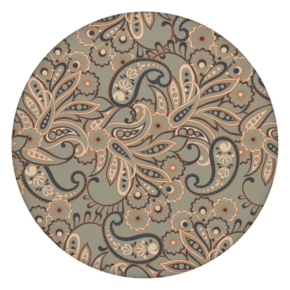 Paisley Round Elastic Tablecloth 100% Waterproof Windproof Fitted Table Cover with Scratch-Resistant Surface for Outdoor Dining, Boho Vintage Floral Design