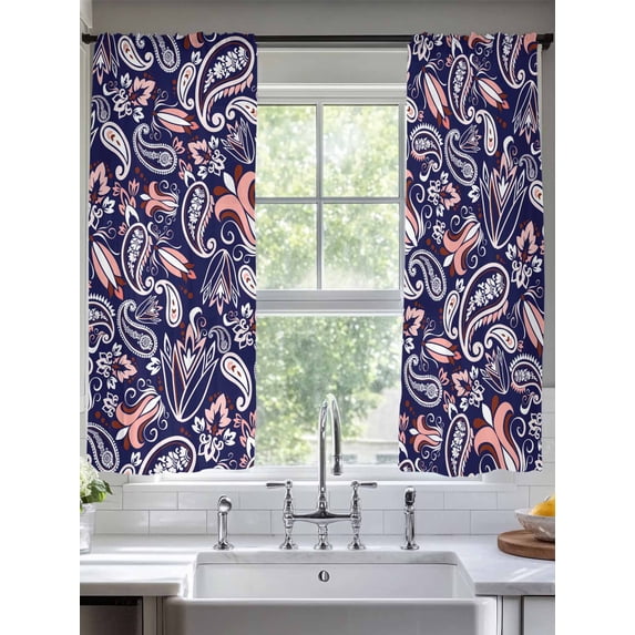 Paisley Sheer Curtains 63 Inches Long 2 Panels Blue Flowers Light Filtering Semi Sheer Window Curtains Drapes for Bedroom Living Room 52"x63"