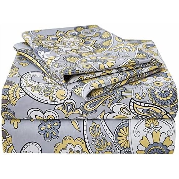 Paisley Sheet Set King Size, 4 Piece Retro Pattern Microfiber Bedding Sheets Extra Deep Pocket