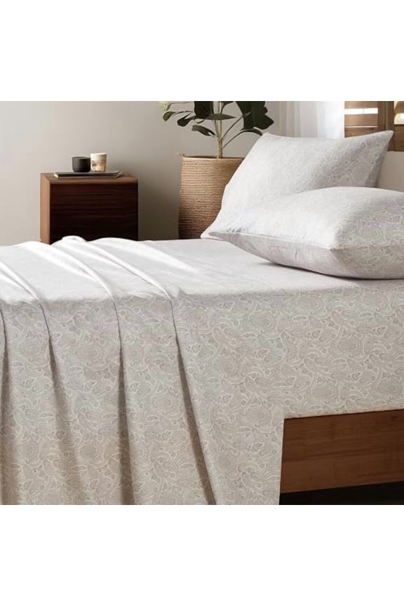 Paisley Sheets Queen Size, Deep Pocket Sheets up to 18 Inch, Soft Shabby Chic Bed Sheets Beige Patterned Sheets Queen Size Bed Set