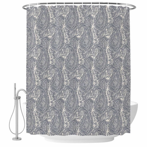 Paisley Shower Curtain, Waterproof Shower Curtains for Bathroom, Vintage Mediterranean Abstract Texture Gray Blue Washable Fabric Bathtub Curtain Set Bath Decor with 12 Hooks Standard 72"x72"