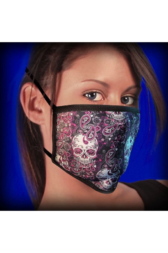 Paisley Skull Design Face Mask - Two Ear Holes Cover Nose, Mouth & Breathable Double layer Face Mask