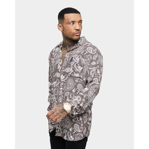Paisley Skulls Long Sleeve Button Up Shirt