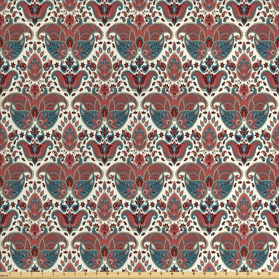 Ambesonne Paisley Fabric by the Yard Upholstery, Oriental Persian, 2 Yards, Dried Rose Mauve