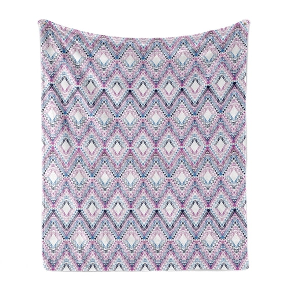 Paisley Soft Flannel Fleece Throw Blanket, Abstract Tribal Seamless Design with Ornamental Elements with Geometric Details, Cozy Plush for Indoor and Outdoor Use, 70" x 90", Multicolor, by Ambesonne