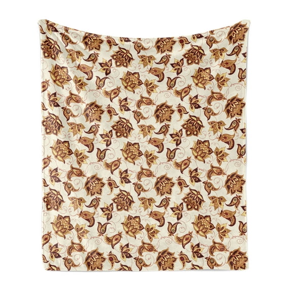 Paisley Soft Flannel Fleece Throw Blanket, Blooming Beauty Classical Fashion Themed Ornate Floral Motif Print Illustration, Cozy Plush for Indoor and Outdoor Use, 50" x 70", Pale Coffee, by Ambesonne