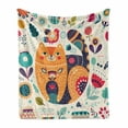 thumbnail image 1 of Paisley Soft Flannel Fleece Throw Blanket, Little Smiling Cheek Animal Cat Various Oriental Leaf Flower Artwork, Cozy Plush for Indoor and Outdoor Use, 60" x 80", Multicolor, by Ambesonne, 1 of 6