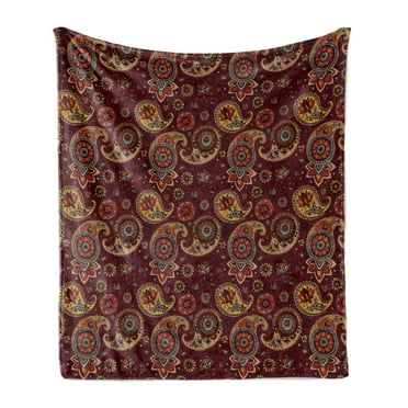 Paisley Soft Flannel Fleece Throw Blanket, Middle Pattern Tribual Artwork Bohemian, Cozy Plush for Indoor and Outdoor Use, 50" x 60", Brown Mustard, by Ambesonne