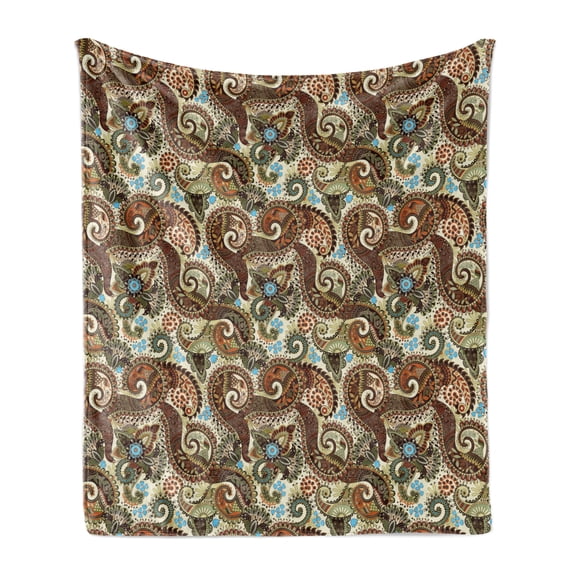 Paisley Soft Flannel Fleece Throw Blanket, Persian Teardrop with a Curved Tip Motif in a Colorful Pattern, Cozy Plush for Indoor and Outdoor Use, 70" x 90", Multicolor, by Ambesonne